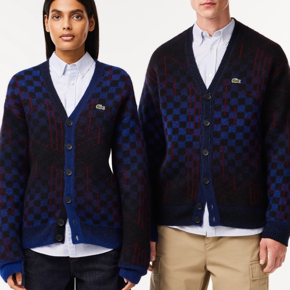LACOSTE  MONOGRAM MOTIF ALPACA AND WOOL CARDIGAN UNISEX